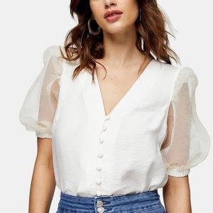 Top shop organza sleeve vneck blouse